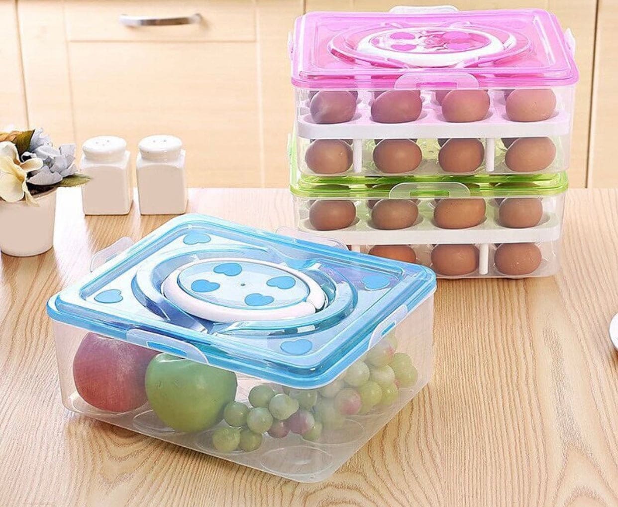 Portable Egg Storage Box, Visible Egg Tray Case, 2 Layers 32 Cells Eggs Storage Box with Lid & Handle Portable Egg Storage Box, Visible Egg Tray Case, 2 Layers 32 Cells Eggs Storage Box with Lid & Handle